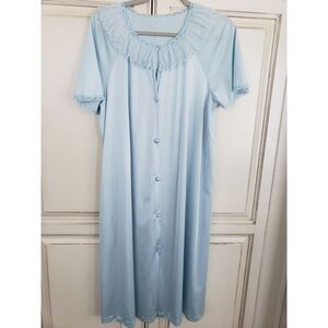 Vtg Vanity Fair Nylon Robe Lace Collar One Pocket Sz M‎ Powder Blue